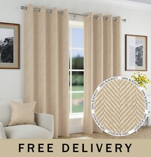 Chester Natural 100% Blackout Herringbone Jacquard Readymade Eyelet Curtains