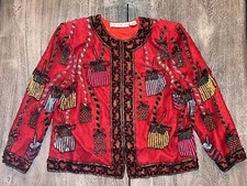 Vintage Stunning Scala Sequined Bolero Jacket Xmas Holiday M Red Silk EUC Beaded
