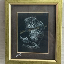 Framed Pen And Ink Artwork By Larry - kitten- Framed 