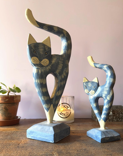 Pair blue wooden cat - blue,