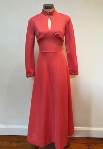 1970s coral maxi dress - coral,