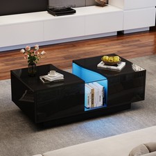 High Gloss Black Coffee Table With Storage 2 Drawer RGB LED Wooden Living Room