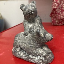Wolf Original Hand Made Soapstone Bear Cubs Figure Figurine Animal Ornament