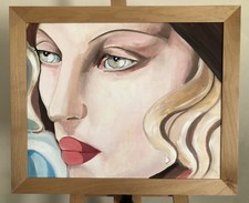 ART DECO Painting Inspired by Tamara de Lempicka The Blue Scarf includes frame