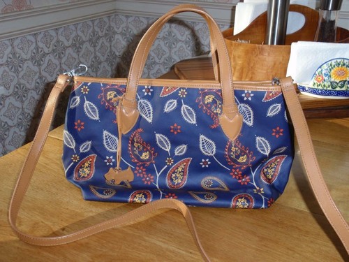 Radley blue vinyl print - print, tan
