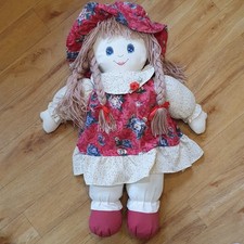 Large A&A Vintage Ragdoll Doll Plush Soft Toy Dolly Hat 22 Inches Girl Dress Red