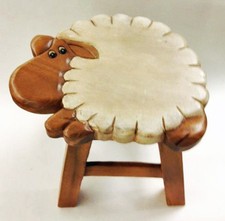 COUNTING SHEEP WOOD FOOTSTOOL