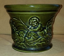 Vintage Bretby Pottery Green Jardiniere Planter  1000 - Horses/Cherubs in Relief