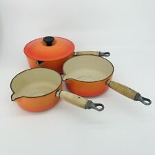 Le Creuset 16 18 20” • Cast Iron Volcanic Orange Saucepan Set Of 3 - See Photos