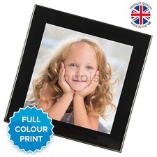 Personalised Custom Photo Glass Coasters Drink Mats Gift Set | Black Silver