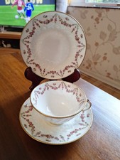 George Jones Antique Crescent China Tea Trio Pink Roses Swags Design