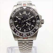 Mens Custom 40mm Skeleton Dial Seiko Nh70 Movement, Black / Grey Bezel Watch