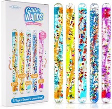 Pack of 5 Spiral Glitter sensory Wands 16cm Long Assorted Colours and Shape