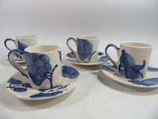 4 X Whittard Of Chelsea Espresso  Cups & Saucers Hand Painted -Thailand .Blue/Wh