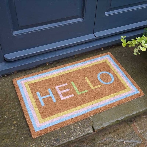 Hello doormat bright pastel - hello,