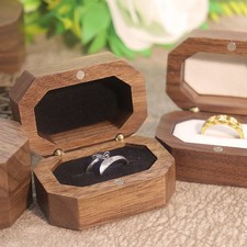 Vintage Walnut Wooden Ring Box Wood Jewelry Display Boxes Holder Wedding