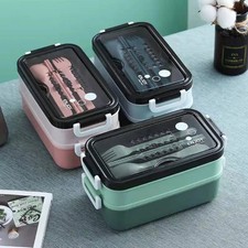 1400ml Double-layer Lunch Box Food Container Bento Storage Adults Kids Portable