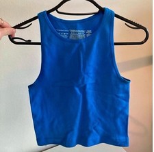 blue halter neck top