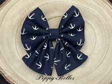 Handmade navy blue anchor nautical dog sailor bow tie slide on collar