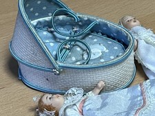 Vintage Doll's House Furniture Crib Moses Basket & Victorian Baby Dolls