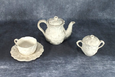 Rare Antique Minton Water Lilies Porcelain Parian Teapot Cup Saucer Lidded Bowl