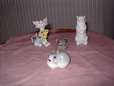 LOMONSOV GREY RABBIT USSR FIGURE AND THREE CAT FIGURINES