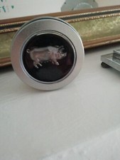 BRASS PIG PIN VINTAGE in Round Box nice little item seldom lucky charm
