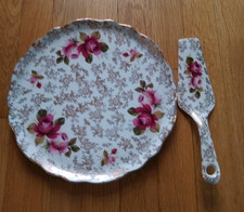 James Kent Ltd., England ,  Rose Design Old Foley Cake Plate Set Vintage