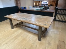 Very Large Oak and  Metal Dining/Refectory/ Table