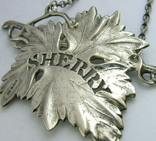 LARGE HEAVY ENGLISH STERLING SILVER SHERRY DECANTER WINE LABEL 1992 BARWARE 28g