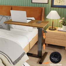 Mobile Tilting Overbed Bedside Desk Adjustable Laptop Cart with Embedded Wheels