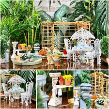 17 PIECE DOLLS HOUSE GARDEN FURNITURE & VERANDA SET Bistro Table Chairs Pond Dog