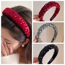 Velvet Sequins Headband Wide