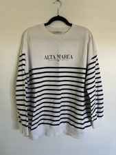 Women’s Pull Over White And Navy Stripped Jumper TU Size M