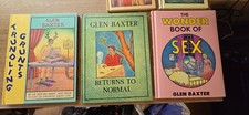 5 GLEN BAXTER HARDBACK BOOKS & 2 BOXES OF COLLECTABLE FUNNY CARDS SURREAL HUMOUR