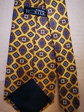 st michael Madder silk yellow blue printed silk tie/necktie Made in UK 8.5cm