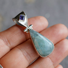 Aquamarine and Iolite 925 Sterling Silver Pendant Gemstone Jewellery