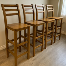 Set of 4 Bar Stools Dining High Chairs Acacia Solid Wood Chunky Backrest Kitchen