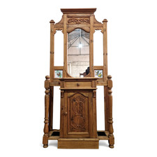 Antique style rustic farmhouse carved pine hall stand - umbrella receiver