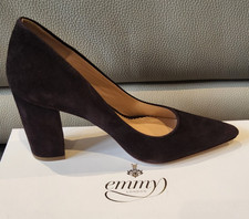 EMMY LONDON Josie Chocolate Brown Suede Mid Block Heel Shoes EU 37 UK 4