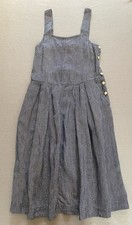 TOAST PINAFORE DRESS SZ 6 WOMENS STRIPE 100% LINEN POCKETS 44” LENGTH BLUE MIDI