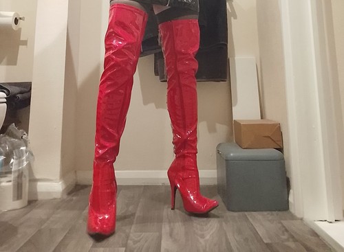 Red pvc thigh high - red,