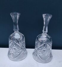 Set of 2 Lead Crystal Glass Ornamental Hand Bells Star Pattern