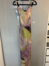 PLT multi watercolour plisse strappy maxi dress size 8.