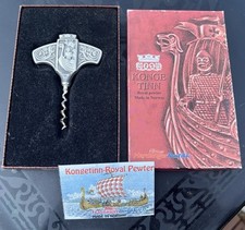 Vtg KONGE TINN Royal Pewter Wine Bottle Corkscrew Opener w/Original Box - Norway