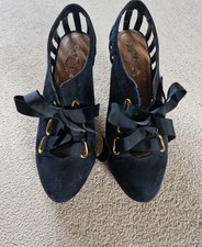 Carvella Kurt Geiger Ribbon Tie Shoes Heels Blaxk Suede Size 3.5 Eur 36