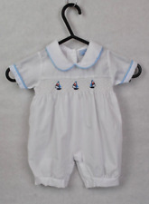 Rock-a-Bye Baby White Smocked Embroidered Short Sleeve Romper Size 6-9 mths