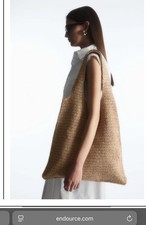 COS Authentic Oversize Raffia Shopper Tote Bag Leather Details