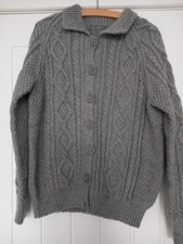 Women's Grey Handknitted Aran Cardigan. Cables.Size M(42")Bust.New,Excellent