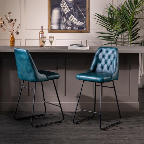 Blue leather bar stool hague - blue,